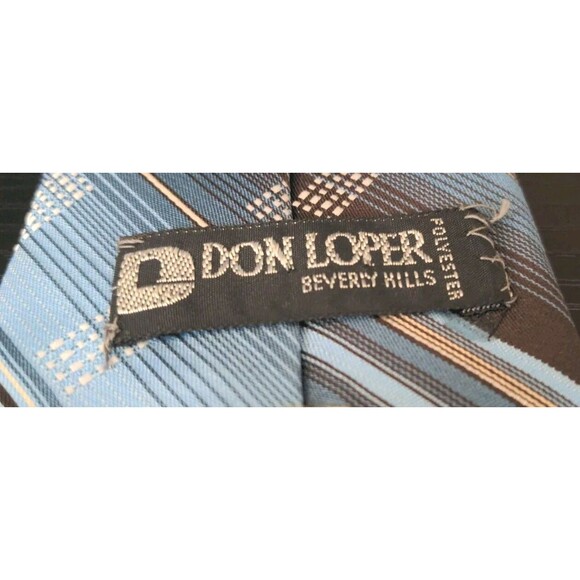 1970’s Don Loper Beverly Hills Men's Necktie 100% Poly Fat 3.5" 56" Blue Striped - Picture 3 of 4